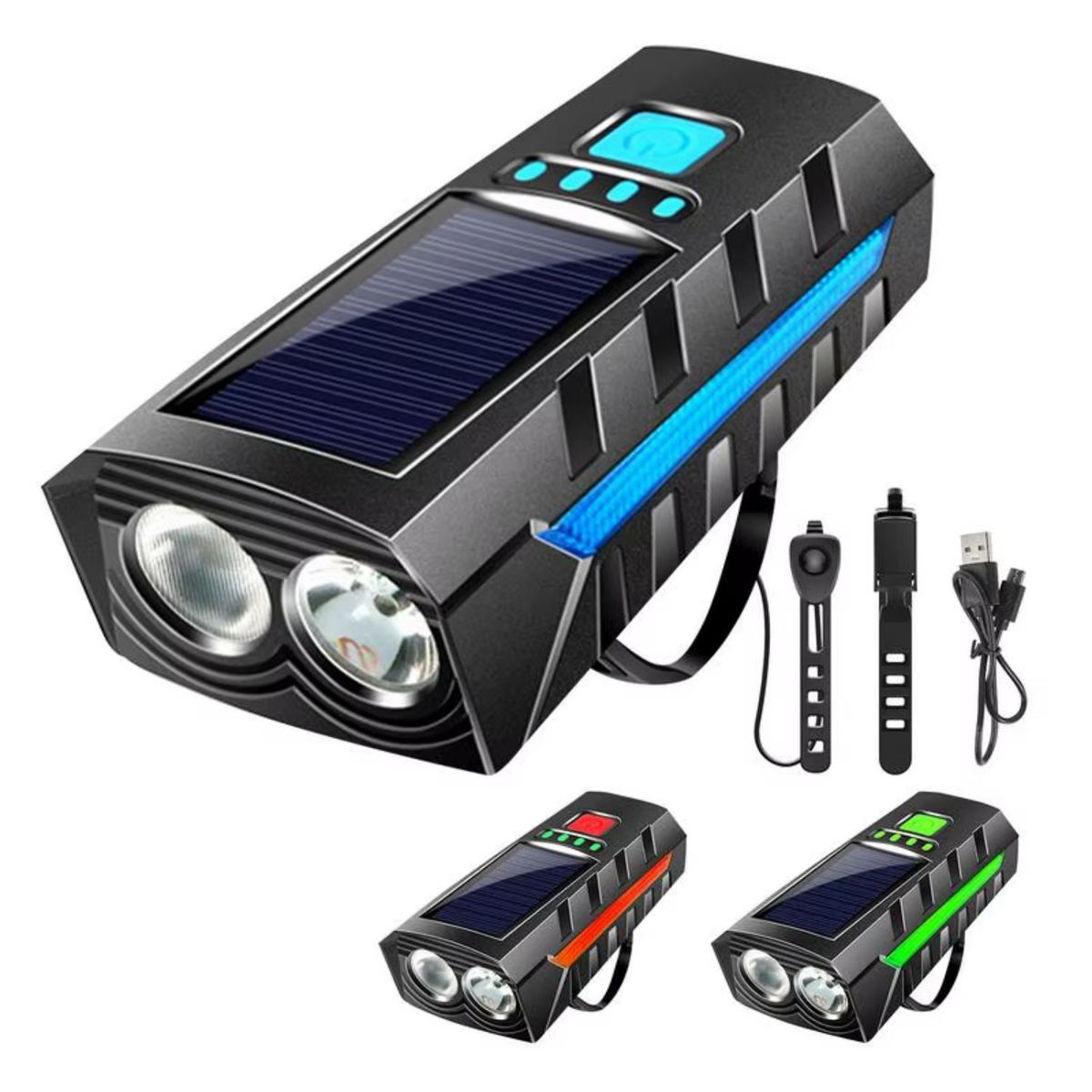 GENERICO - Luz de bicicleta recargable solar con función power bank y strobo