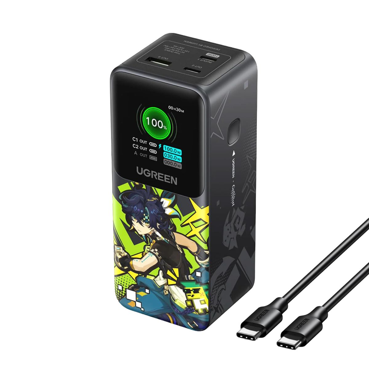 UGREEN - Power Bank Ugreen 20000mAh 130W 2C1A Genshin Impact Negro PB721-35524GI