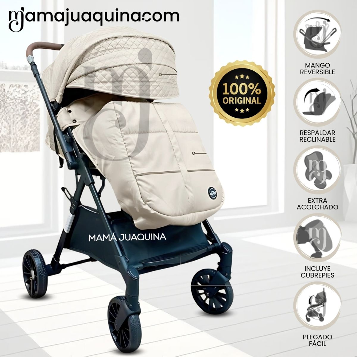 BABY - Coche Maleta de Lujo «MARSELLA» Mango Reversible Beige