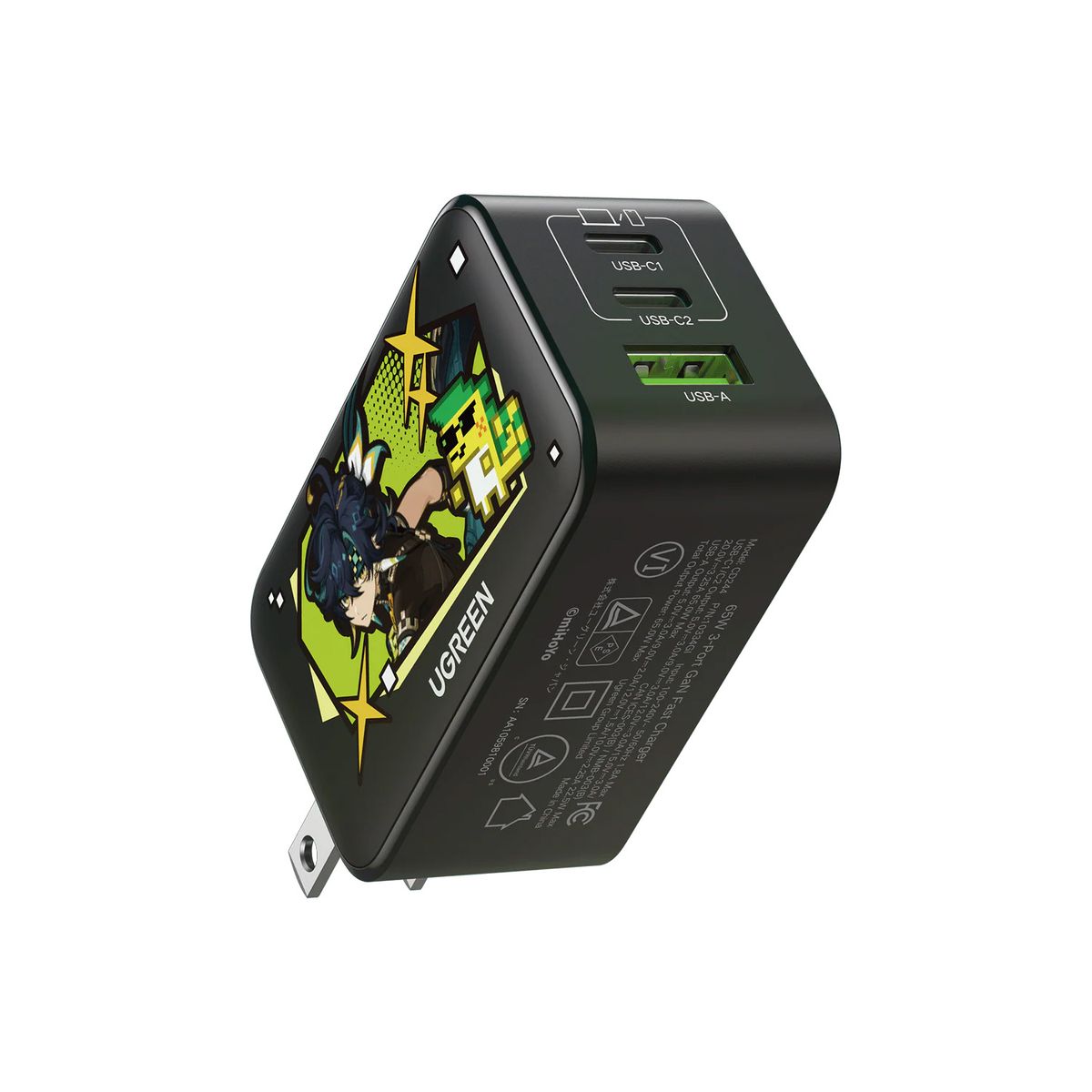 UGREEN - Cargador Rapido Ugreen GaN 65W 3 Puertos Genshin Impact Negro 10334GI