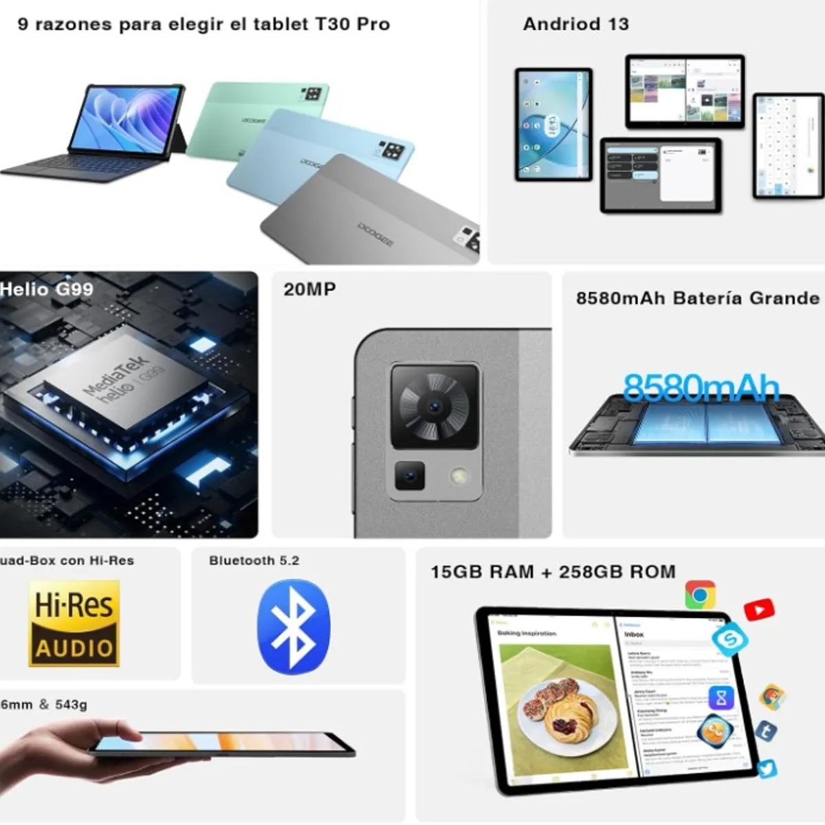 DOOGEE - Tablet DOOGEE T30 PRO 11 15GB+256GB Octa-Core 8580mAh Negro
