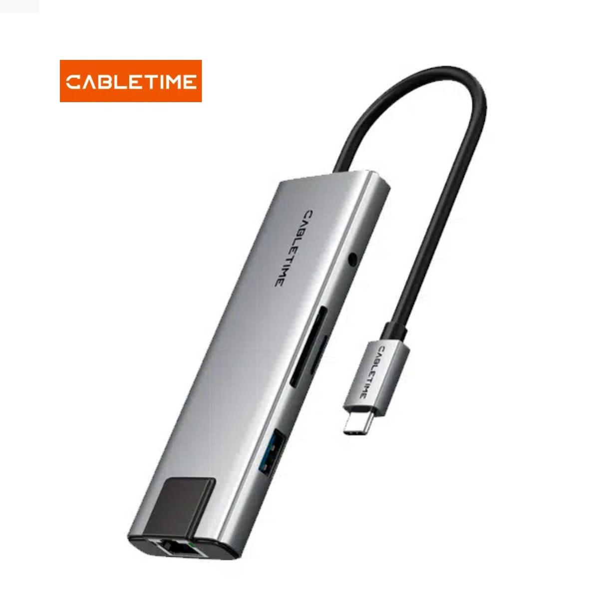 CABLETIME - HUB USB-C 9 EN 1 CON JACK DE AUDIO ETHERNET DE CARGA HDMI 4K CABLETIME