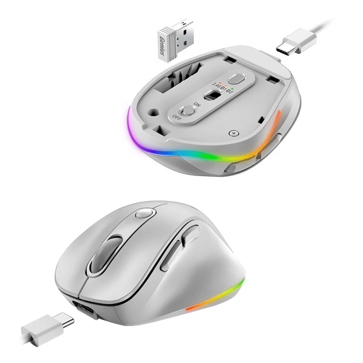 GENIUS - MOUSE GENIUS ERGO 9000S PRO DUAL SILENT RGB PEARL WHITE 31030039400