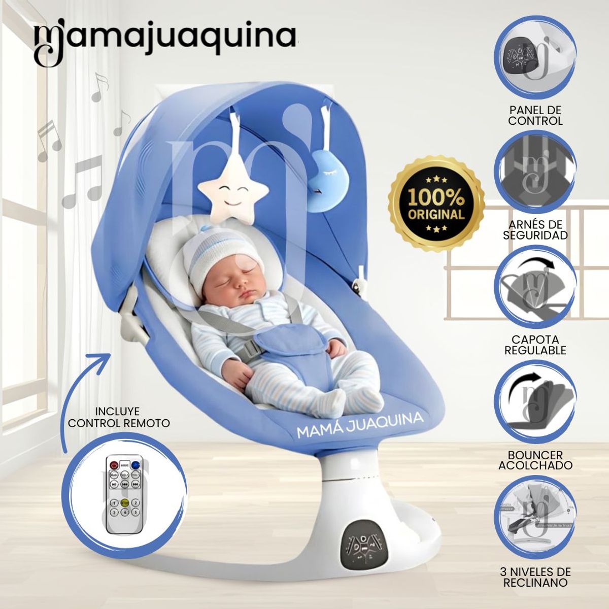 BABY - Silla Mecedora Didactica «STAR» con Bluetooth Blue