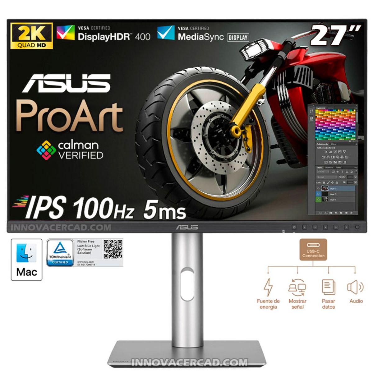ASUS - MONITOR PROFESIONAL ASUS ProArt PA278CFRV 27 IPS QHD 100Hz 5ms