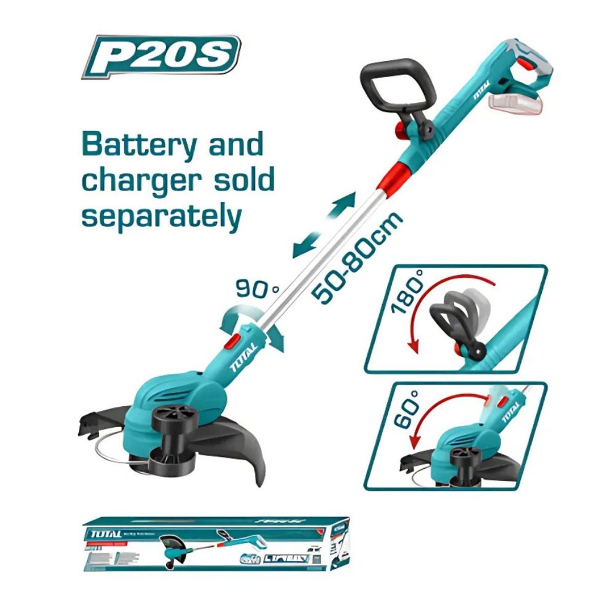 TOTAL TOOLS - Guadaña LI-ION 20V 8200RPM 300MM 16MM Longitud TGTLI20328