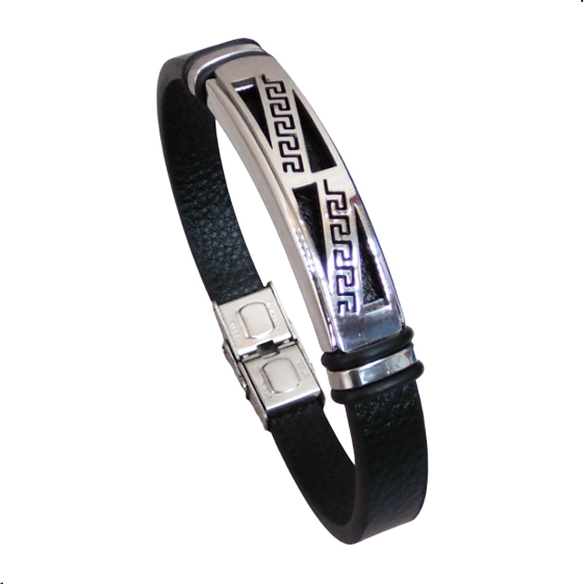 GENERICO - Pulsera Elegante De Cuero Pu Con Esclava Para Hombres