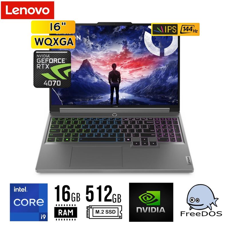 LENOVO - LAPTOP Lenovo LEGION 5 16IRX9, 16" WQXGA IPS, Core i9-14900HX 16GB 512GB SSD RTX 4070 8GB FREEDOS