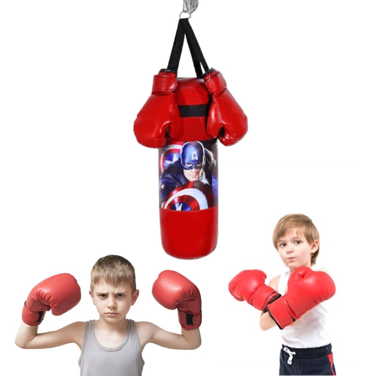 GENERICO - SACO DE BOX INFANTIL CON PAR DE GUANTES ROJO