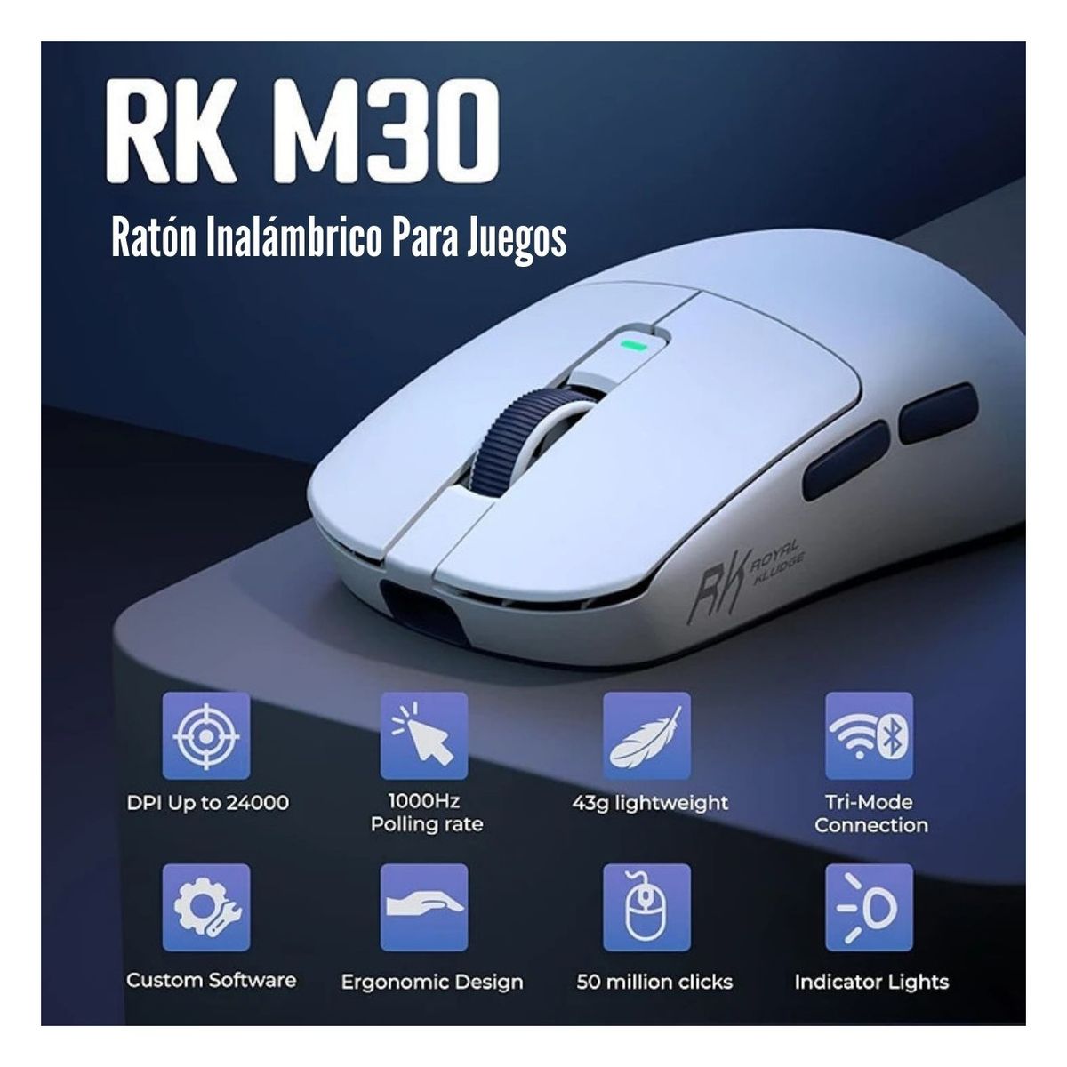 ROYAL KLUDGE - Royal Kludge - Mouse M30 Wireless 12000 dpi - White Blue