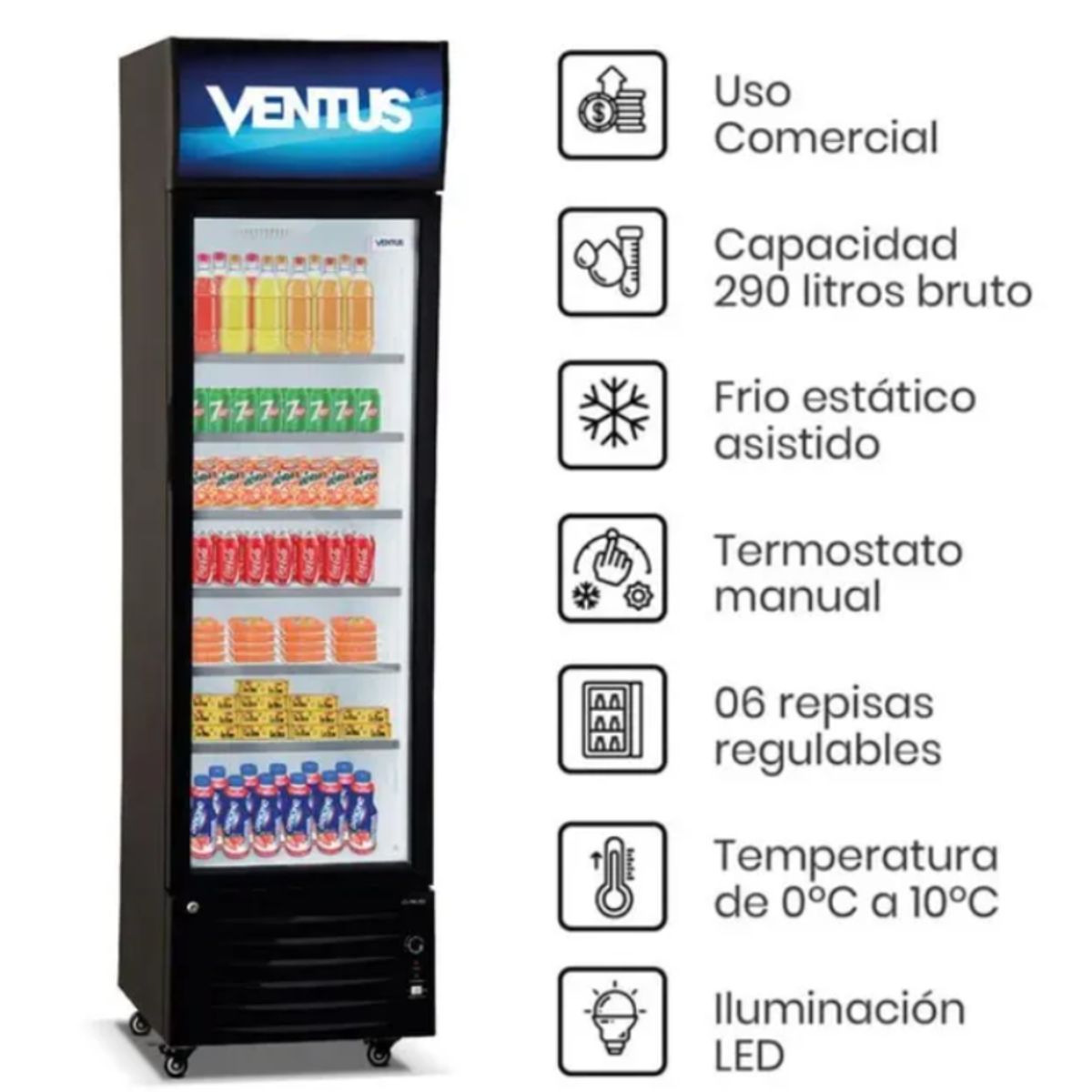 VENTUS - Exhibidor Vertical Visi-Cooler 1 Puerta 290Lt Ventus