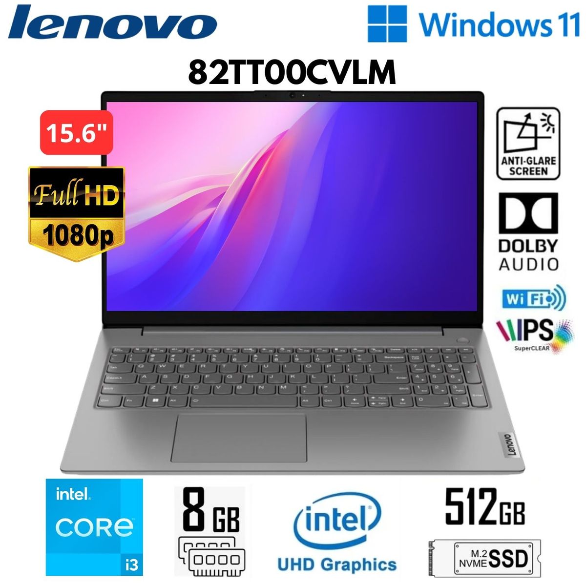 LENOVO - Laptop Lenovo V15 G3 IAP Intel Core i3-1215U 8GB RAM 512GB SSD 15.6 FHD 82TT00CVLM