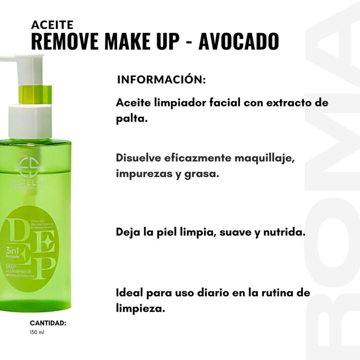 GENERICO - ACEITE REMOVE MAKE UP - AVOCADO 130ML ESTELIN