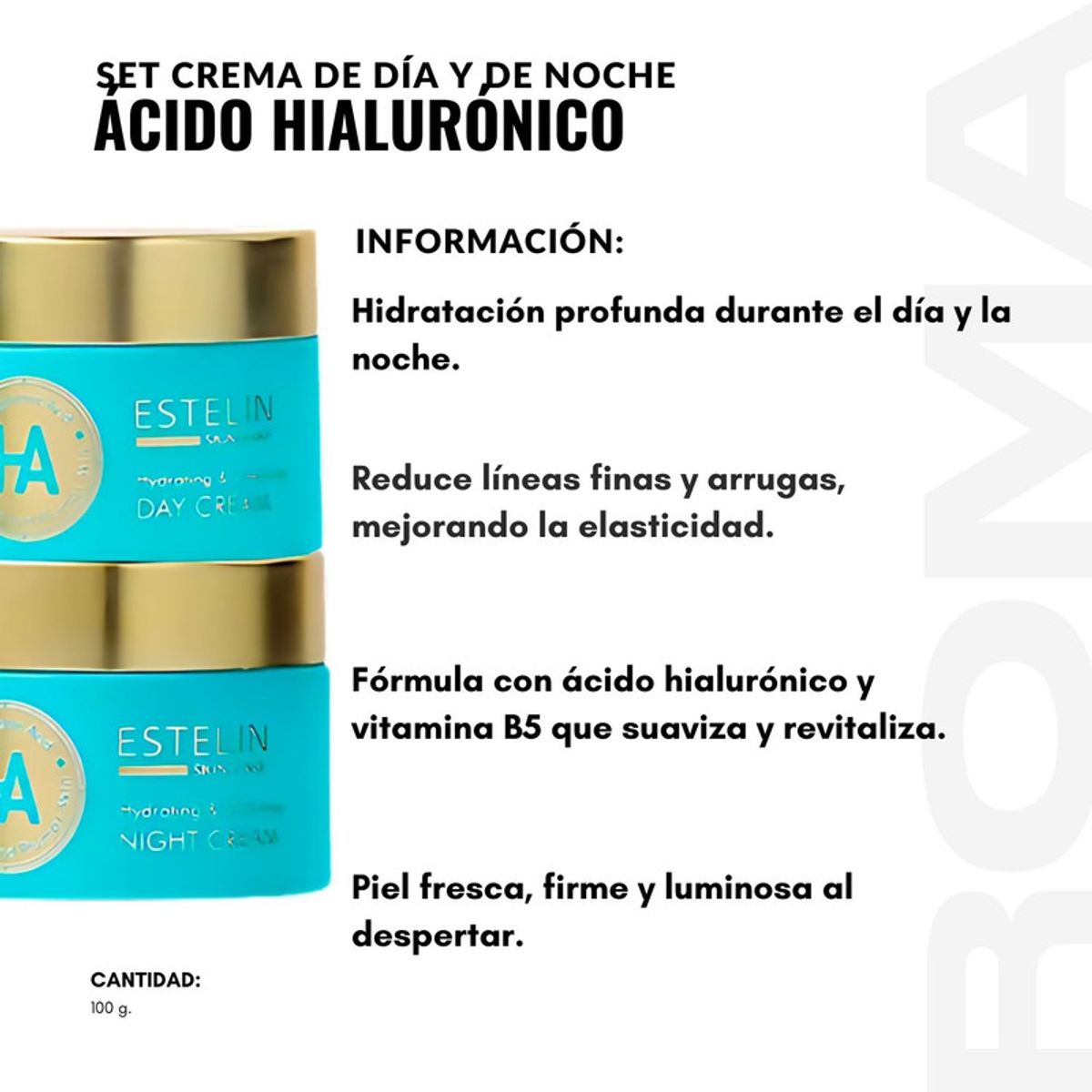 GENERICO - SET CREMA DE DÍA Y DE NOCHE ÁCIDO HIALURÓNICO 100G ESTELIN