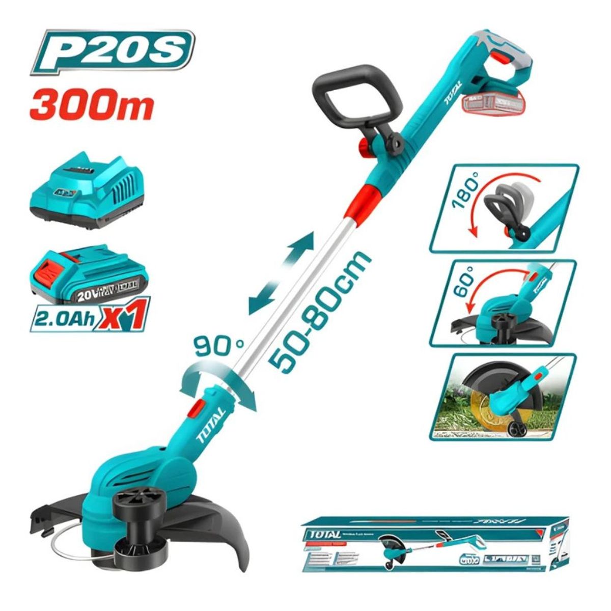 TOTAL TOOLS - Guadaña LI-ION 20V 8200RPM Bateria 1X20AH Total - TGTLI203285