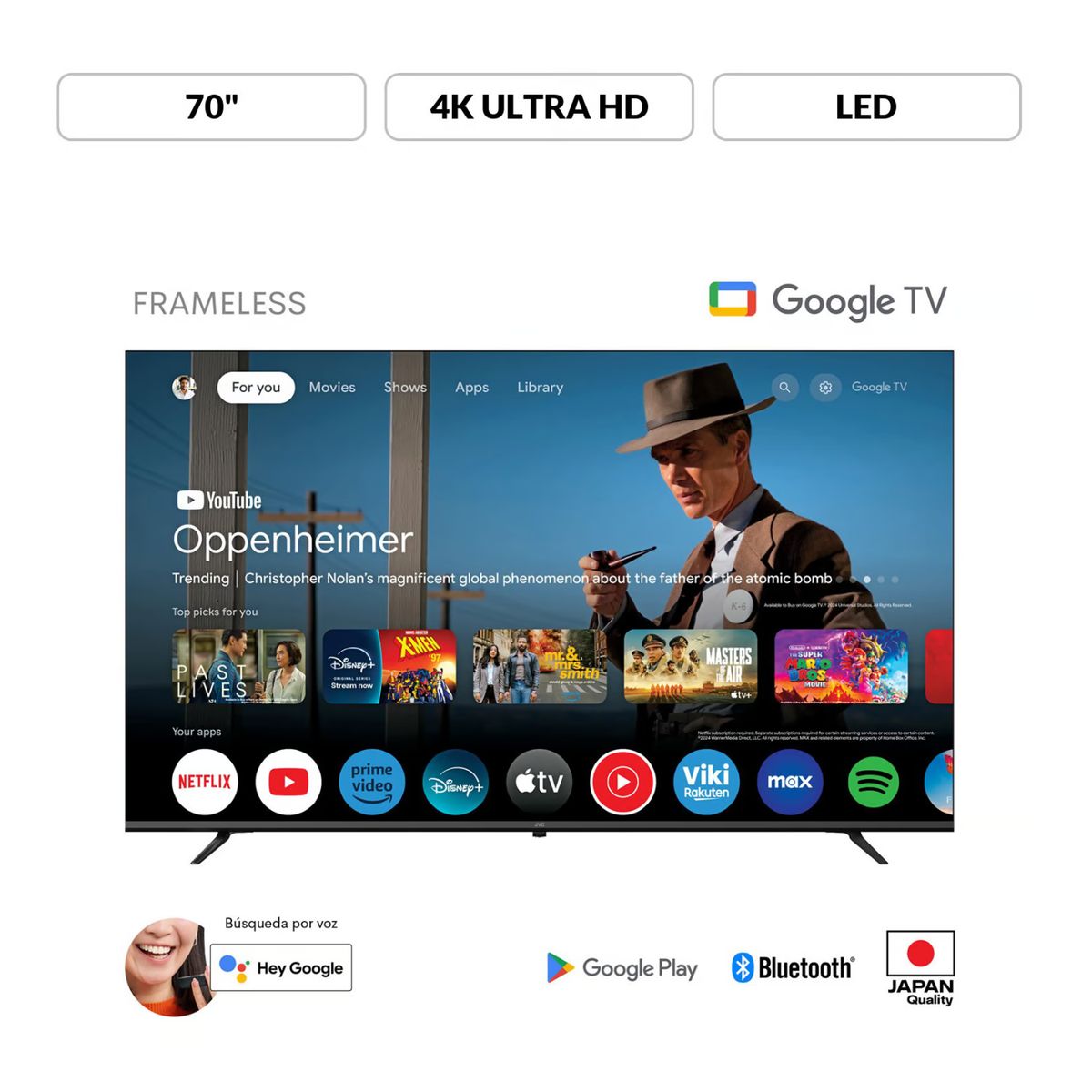 GENERICO - JVC 70 4K UHD LED con Control por Voz y Bluetooth  Modelo LT-70KB54