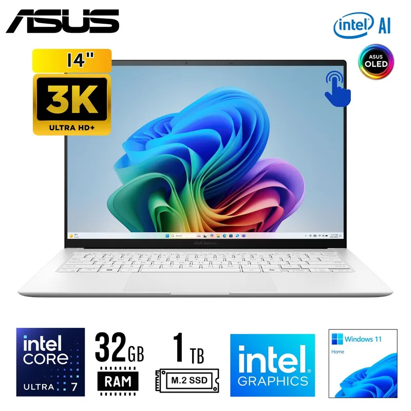 ASUS - LAPTOP ASUS Zenbook S 14, 14" Touch 3K OLED, Core Ultra 7 258V 2.2/4.8GHz, 32GB LPDDR5x, 1TB SSD W11