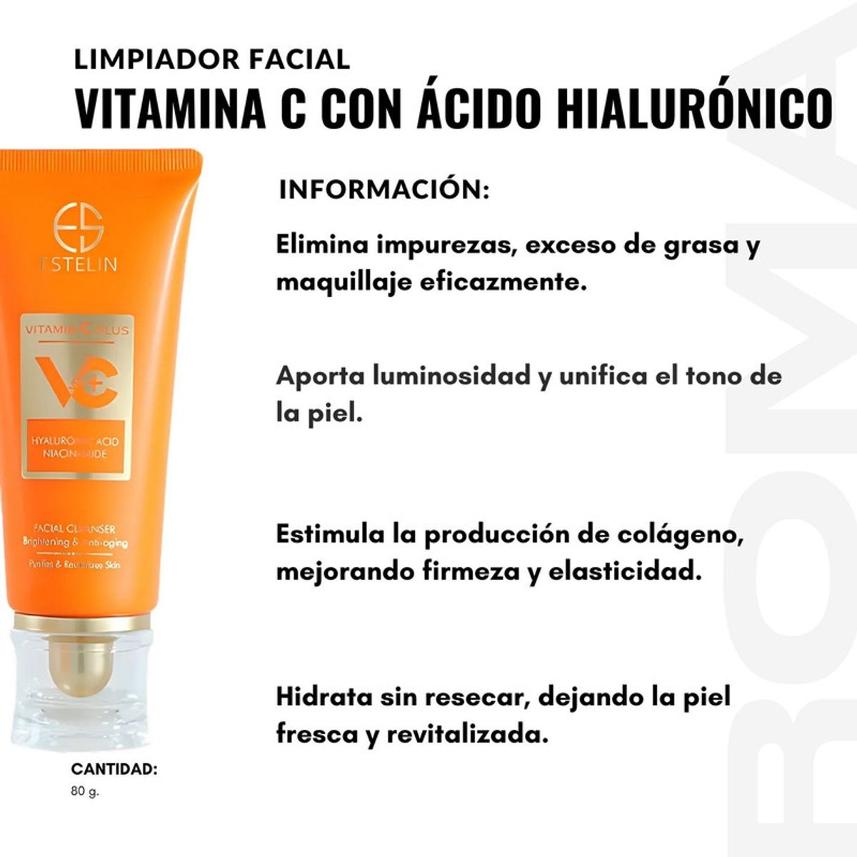 GENERICO - LIMPIADOR FACIAL VITAMINA C ÁCIDO HIALURÓNICO 80G ESTELIN