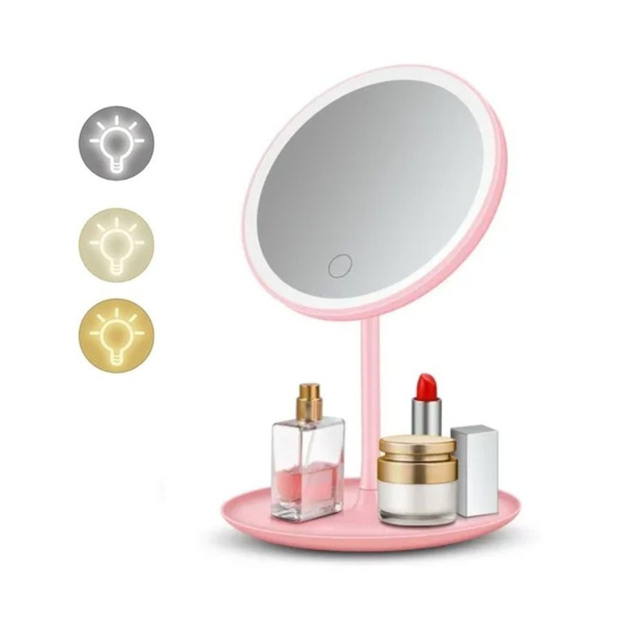 GENERICO - Espejo De Maquillaje Recargable Táctil 3 Tonos De Luz