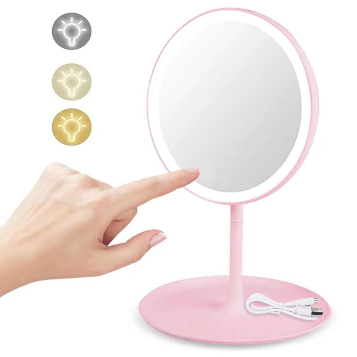 GENERICO - Espejo De Maquillaje Recargable 3 Tonos De Luz Táctil
