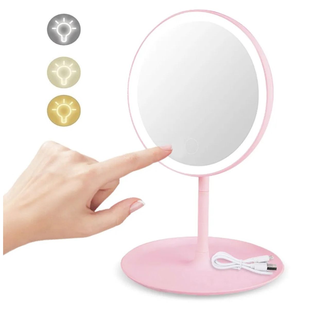 GENERICO - Espejo De Maquillaje Recargable 3 Tonos De Luz Táctil