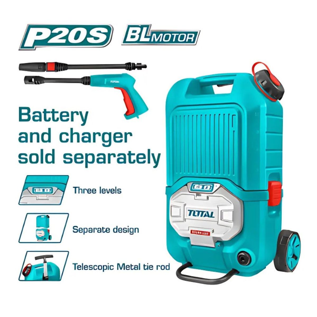 TOTAL TOOLS - Lavadora Alta Presión Inalambrica 40v 80BAR Total - TPWLI4006