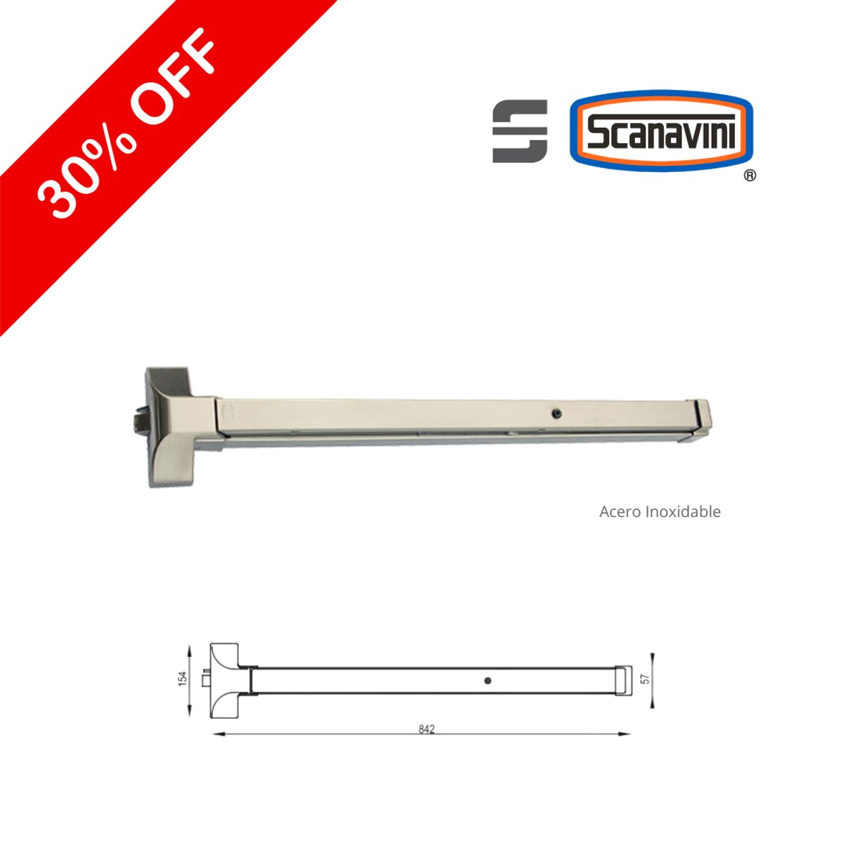 SCANAVINI - Barra Antipánico DT-1200RA-S Acero RETARDANTE AL FUEGO