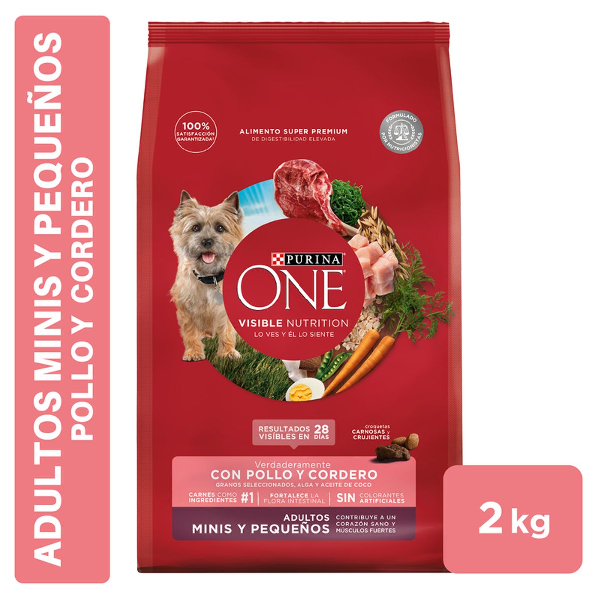 PURINA ONE - Alimento para perros minis y pequeños Purina One con Cordero 2kg