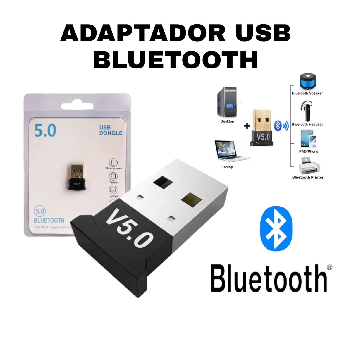 GENERICO - ADAPTADOR USB BLUETOOTH 5.0 WINDOWS Y MAC