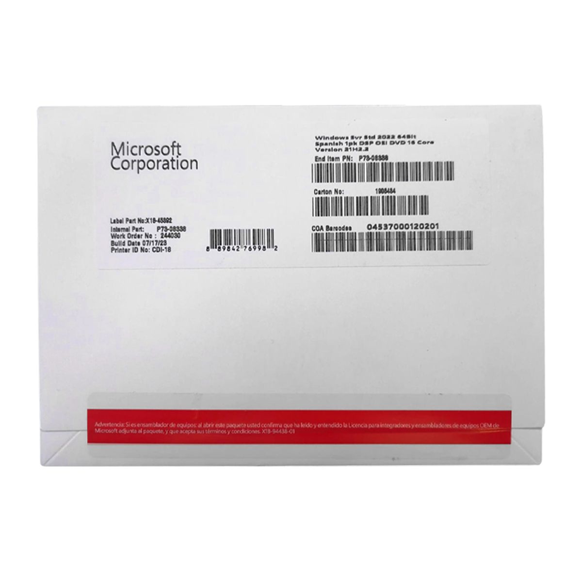 MICROSOFT - WINDOWS SERVER STANDARD 2022 64-BIT SPANISH OEM + 2 CAL USER 2022