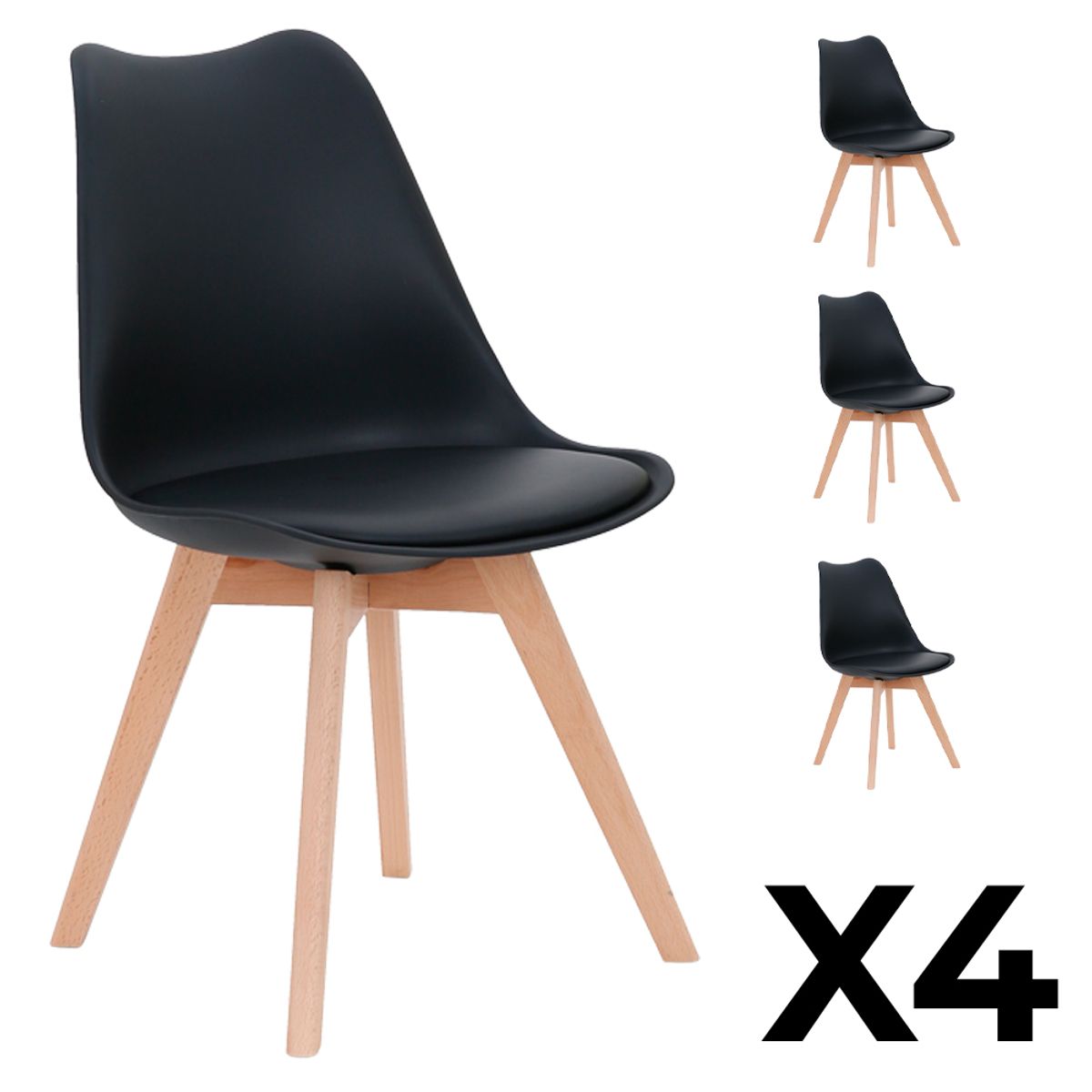 KOMSUM - Juego de 4 Sillas de Comedor Terraza Bonno Negro