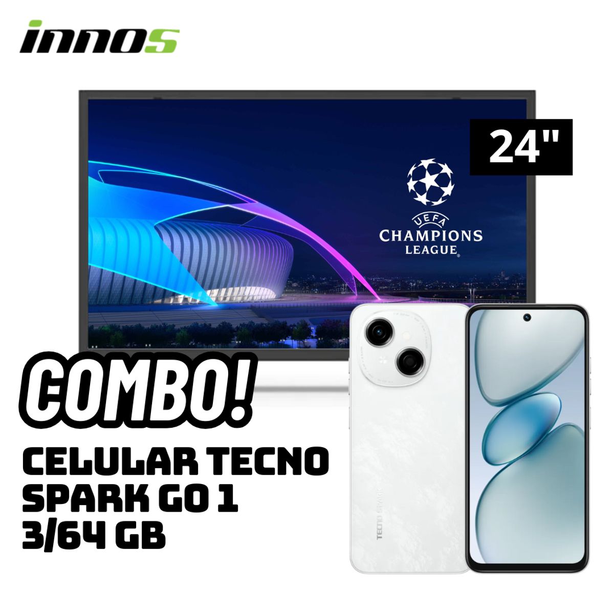 GENERICO - TELEVISOR INNOS 24 SMART TV ANDROID TV HD LED - S2401KU + CELULAR TECNO SPARK GO 1 3/64 GB BLANCO