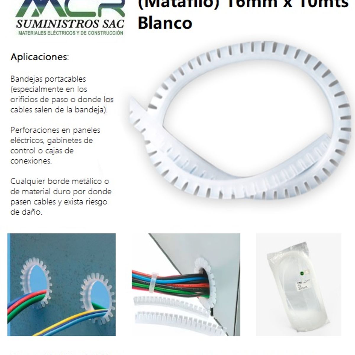 GENERICO - PROTECTOR DE BANDEJA MATAFILO 16MM x 10MTS COLOR BLANCO