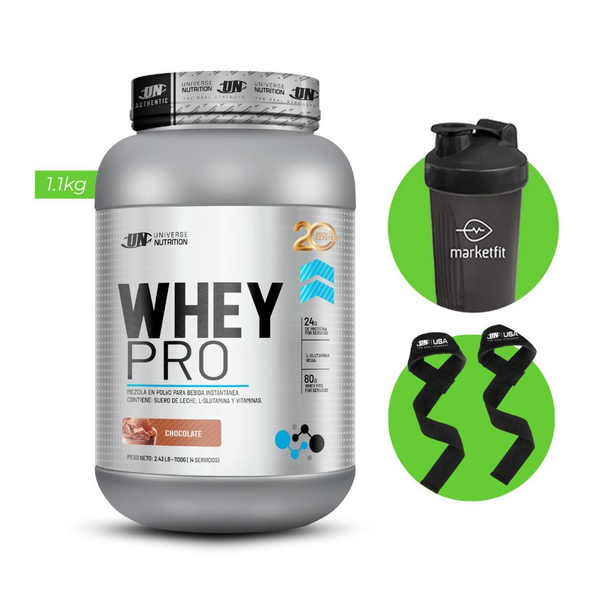 UNIVERSE NUTRITION - WHEY PRO 1.1 KG PROTEÍNA UN CHOCOLATE + REGALOS
