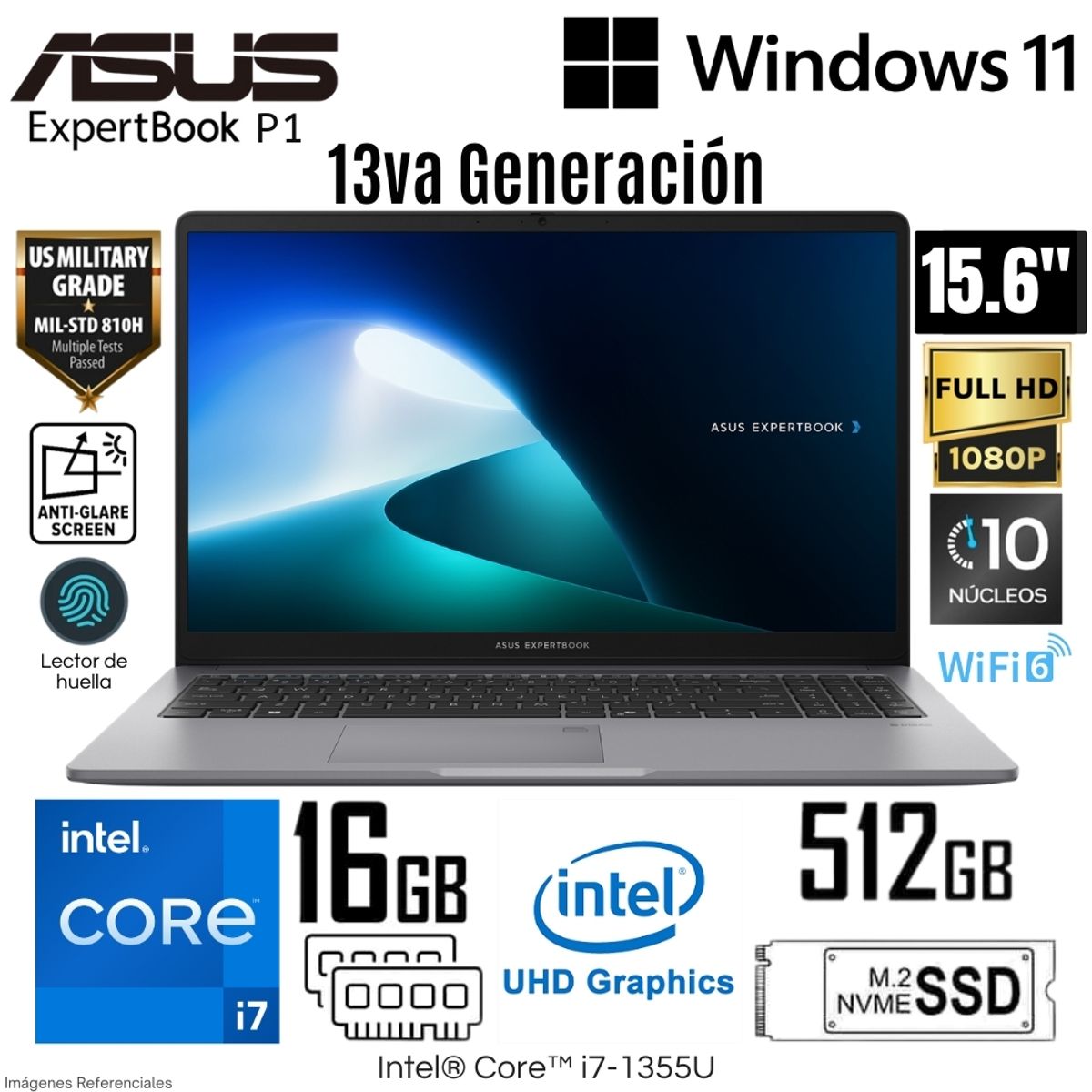 ASUS - Laptop ASUS Expertbook P1 Intel Core i7-13620H 16GB RAM DDR5 512GB SSD 15.6"  FHD - P1503CVA-S71410
