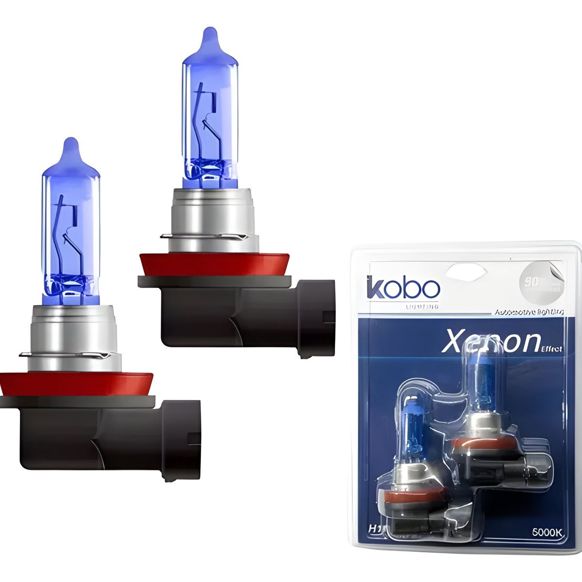 KOBO - Focos Xenón Kobo H11 12V 60/55W Luz Blanca Fría de Alta Intensidad (Par de 2 Unidades)