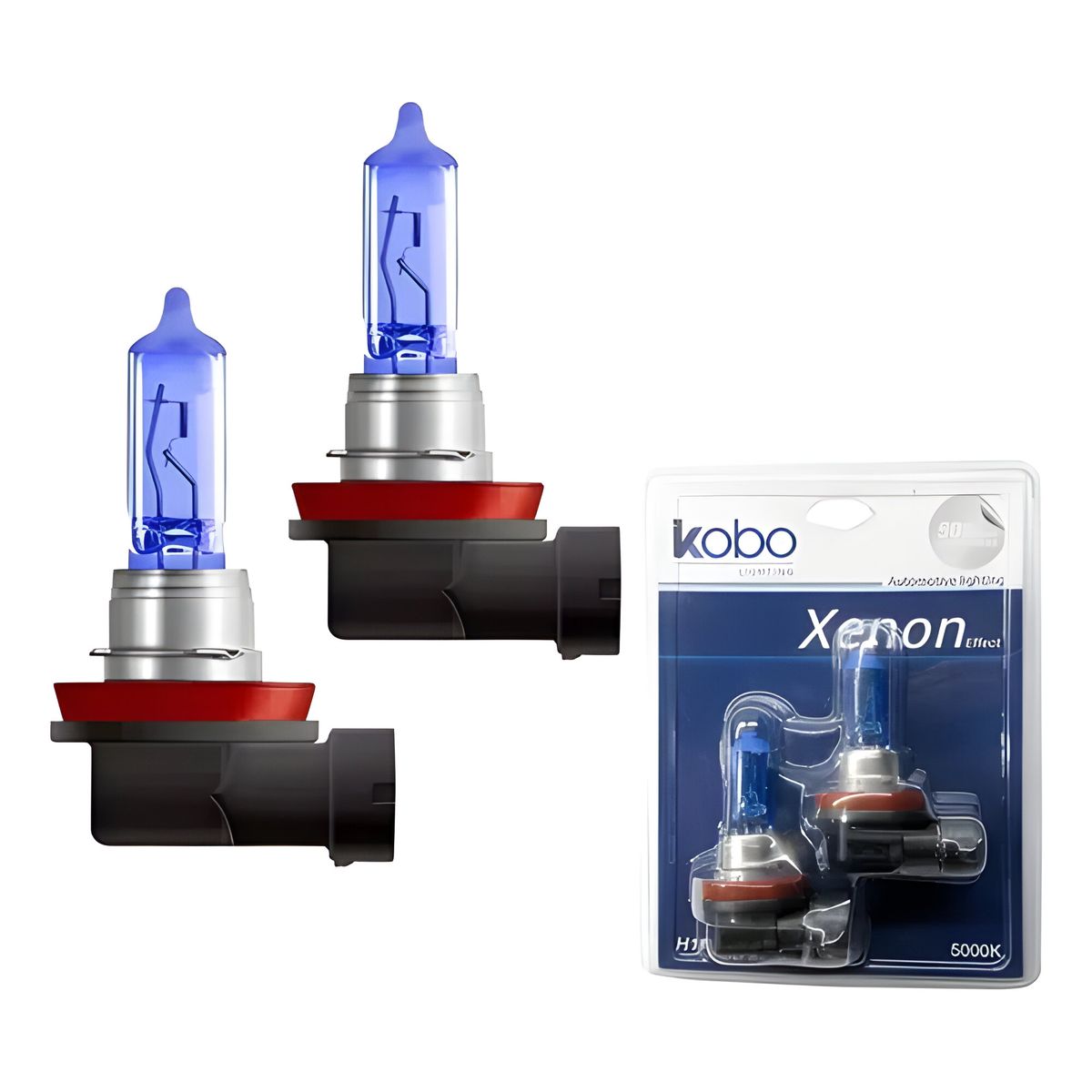 KOBO - Focos Xenón Kobo H11 12V 60/55W Luz Blanca Fría de Alta Intensidad (Par de 2 Unidades)