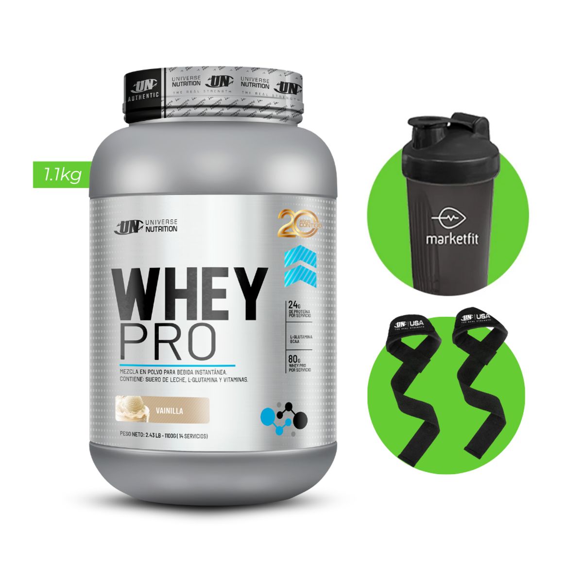UNIVERSE NUTRITION - WHEY PRO 1.1 KG PROTEÍNA UN VAINILLA + REGALOS