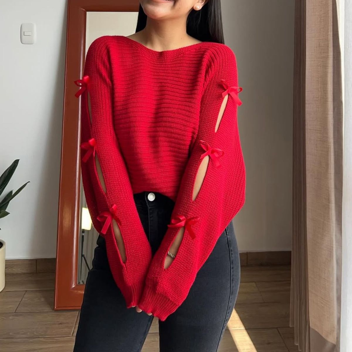 GENERICO - CHOMPA DE DAMA COQUETTE CON LAZOS EN EL BRAZO