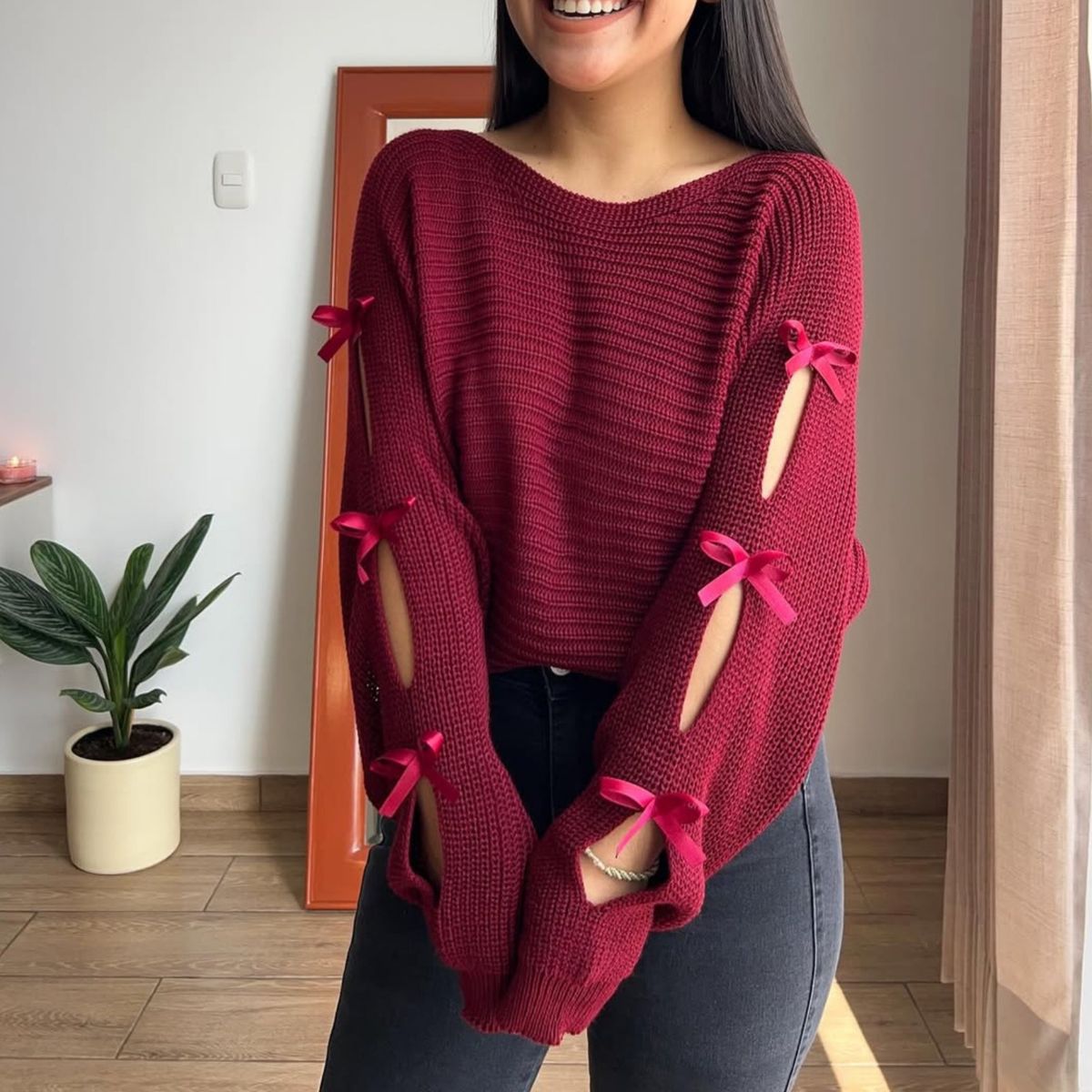 GENERICO - CHOMPA DE DAMA COQUETTE CON LAZOS EN EL BRAZO