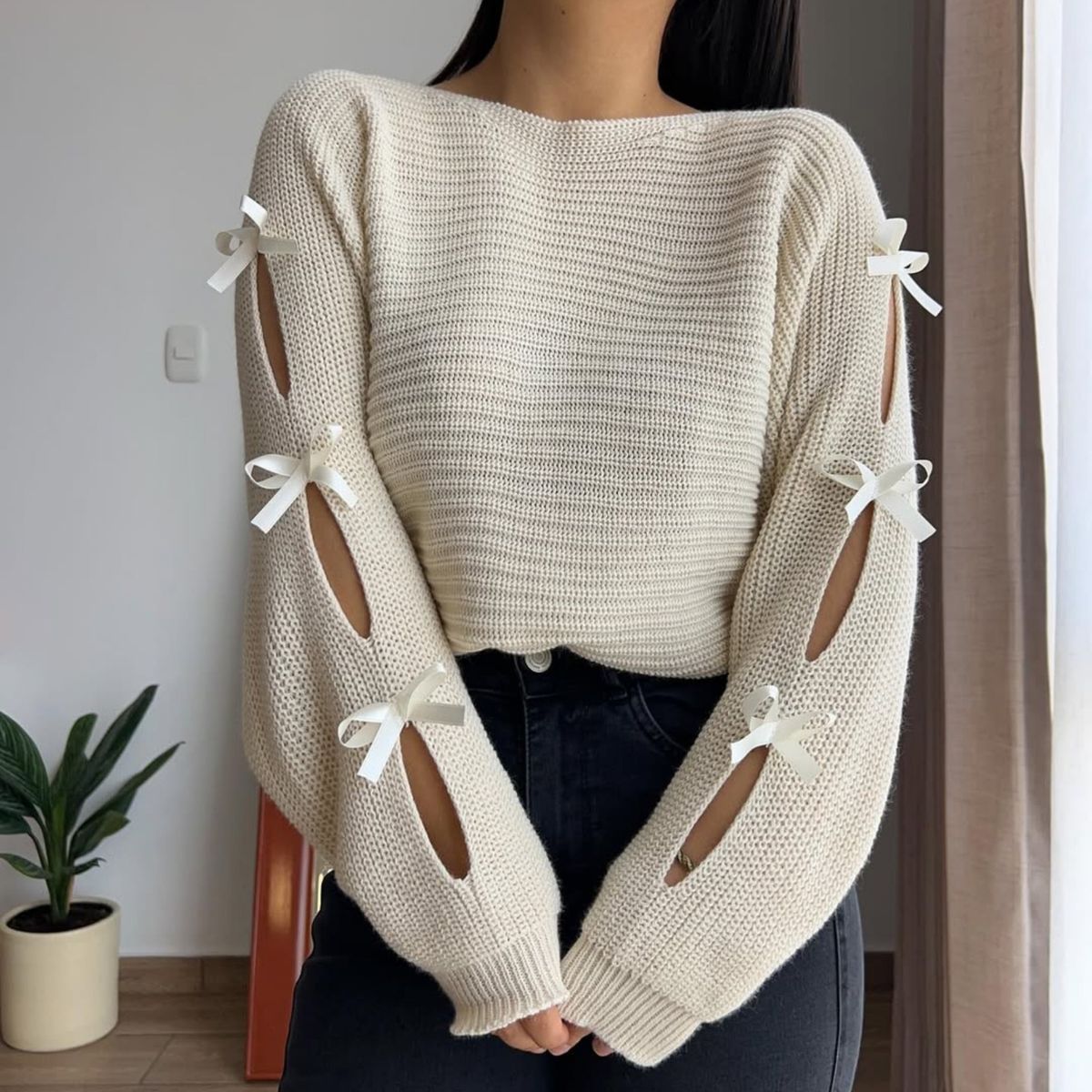 GENERICO - CHOMPA DE DAMA COQUETTE CON LAZOS EN EL BRAZO