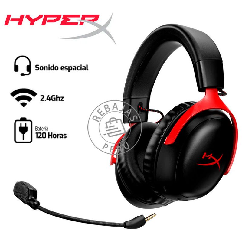 HYPERX - Audífonos HyperX Cloud III Wireless Rojo con micrófono y 120h batería