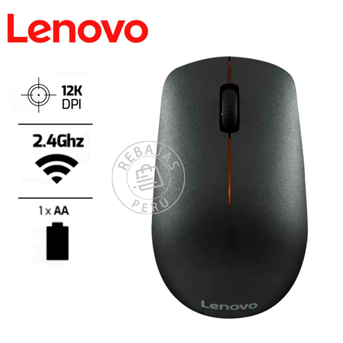 LENOVO - Mouse Inalámbrico Lenovo 400 Negro 1200DPI, Nano USB, 12 Meses Batería