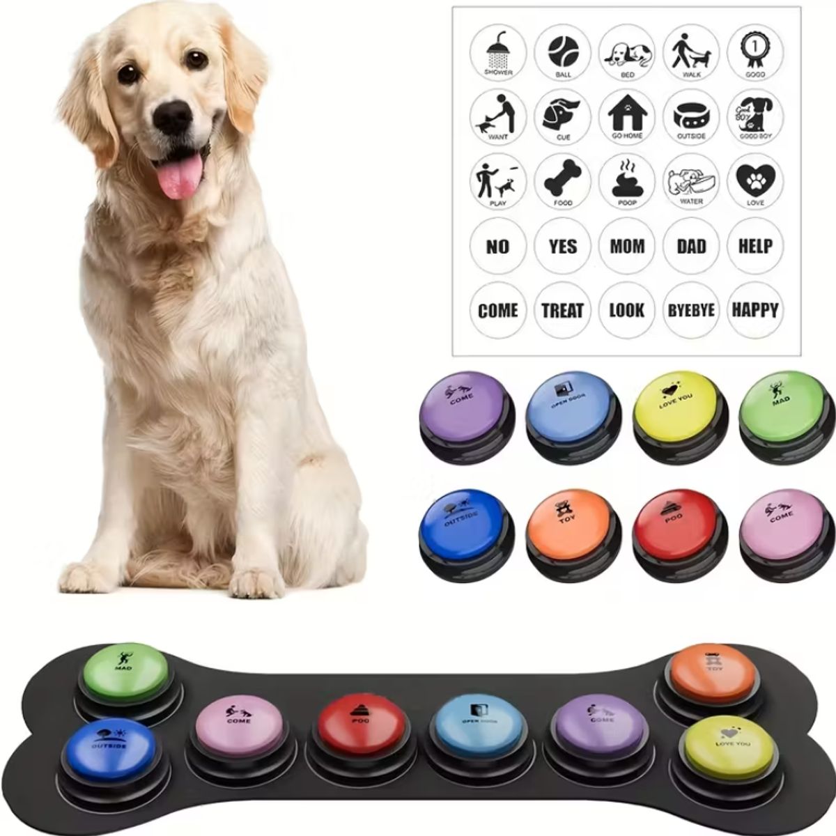 GENERICO - JUEGO DE 8 BOTONES GRABABLES PARA ENTRENAMIENTO DE PERROS
