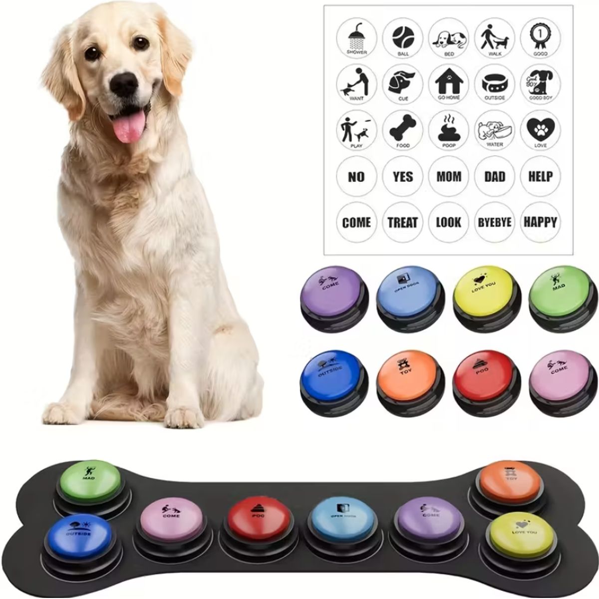 GENERICO - JUEGO DE 8 BOTONES GRABABLES PARA ENTRENAMIENTO DE PERROS