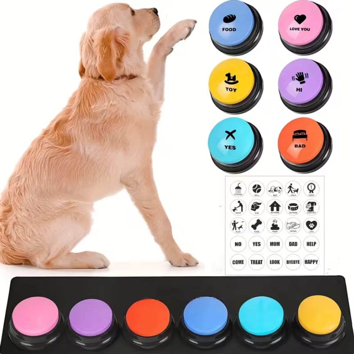 GENERICO - JUEGO DE 8 BOTONES GRABABLES PARA ENTRENAMIENTO DE PERROS