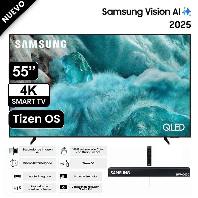 SAMSUNG - Televisor Samsung 55 QLED Smart UHD 4K Vision Ai QN55Q7FAAG + Soundbar HW-C400