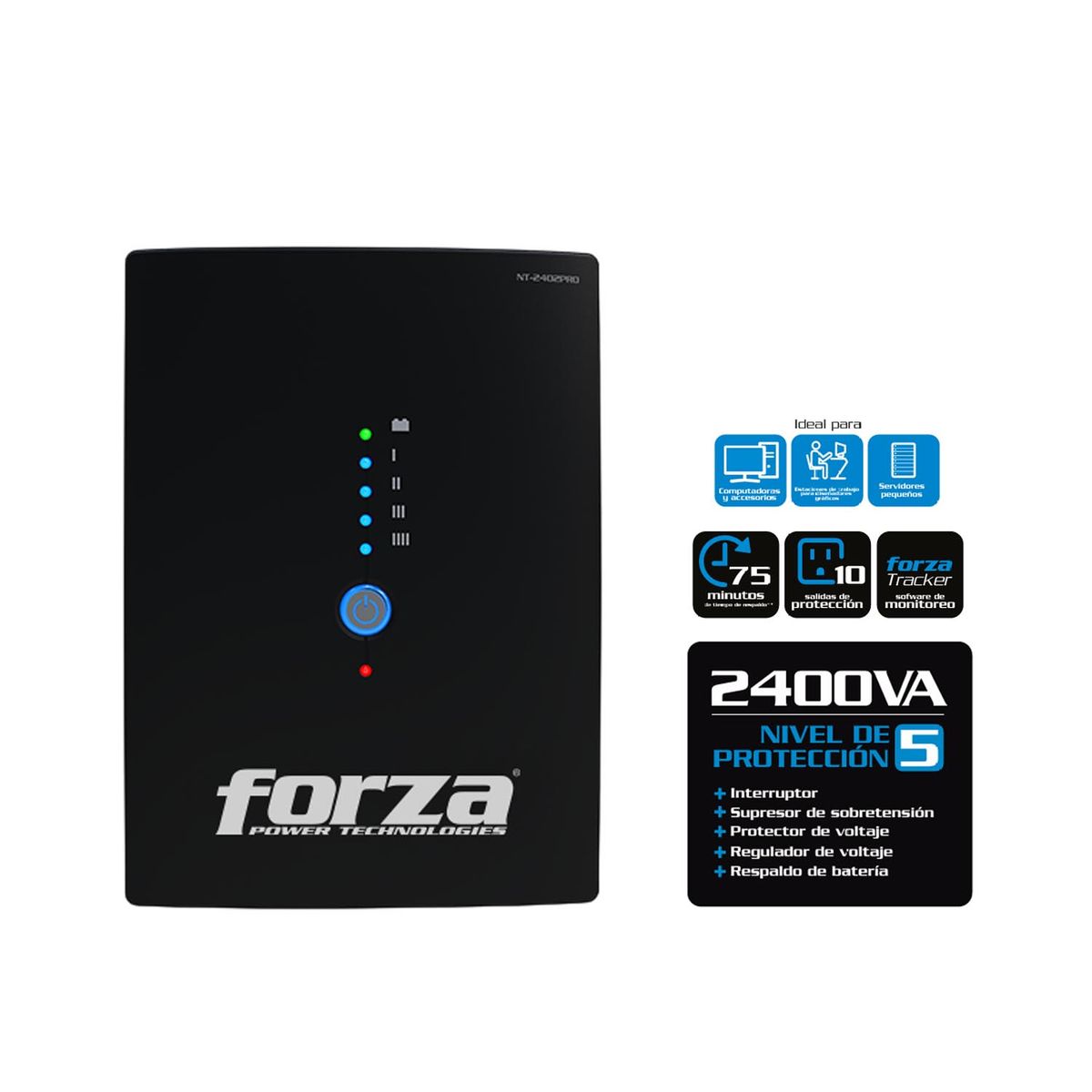 FORZA - UPS Interactiva Forza NT-2402PRO 2400VA 1200W 220V 10 salidas