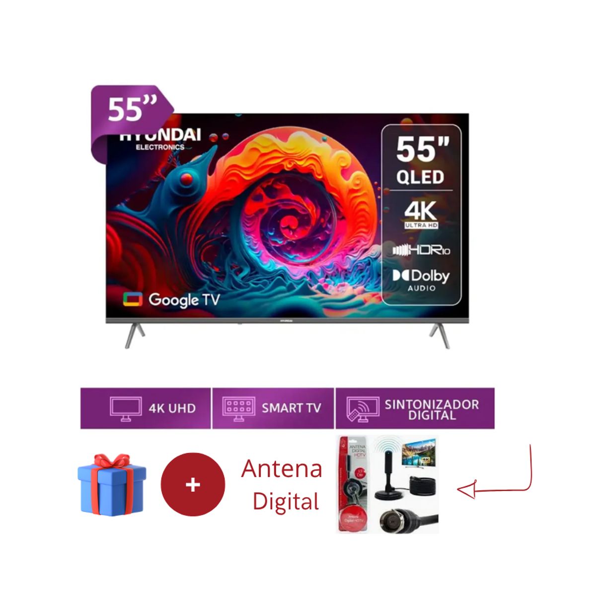 HYUNDAI - TELEVISOR SMART TV HYUNDAI 4K ULTRA HD 55” HYLED5530QMG + Antena Digital