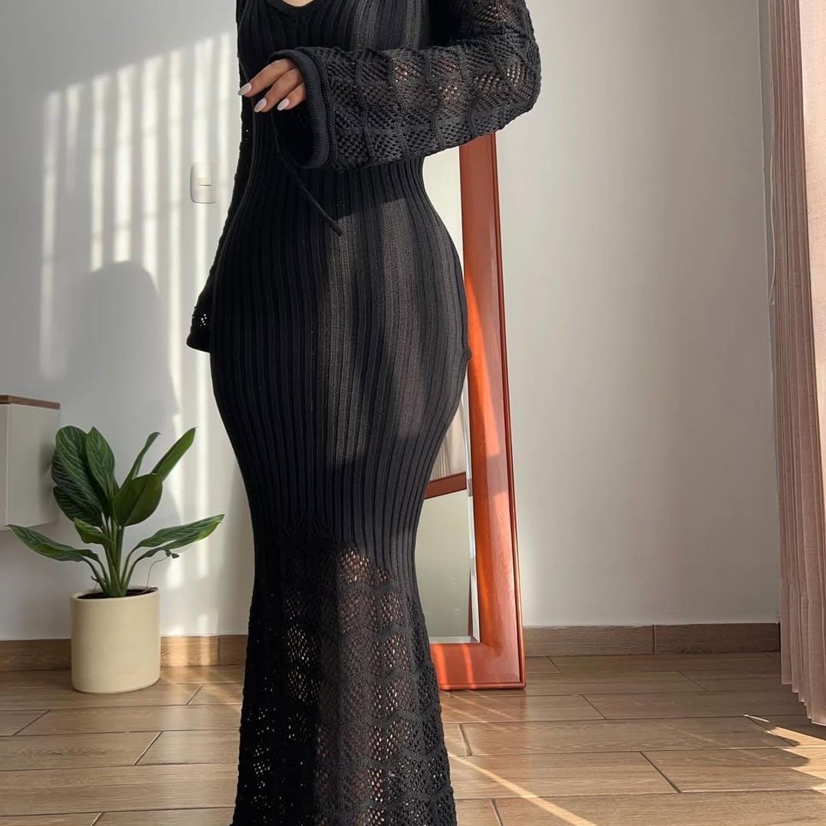 GENERICO - Vestido Largo Tejido Hilo Importado Manga Larga